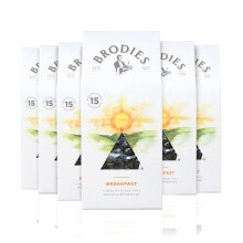 Brodies - Breakfast Tea in Biodegradable Pyramid Bags - 100% Natural Eco-Friendly and Sustainably Sourced - 6 Boxes Of 15 Tea Bags - Total Of 90