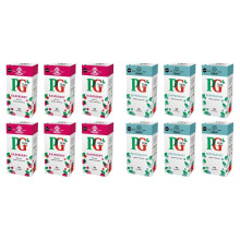 PG tips Raspberry Infusion 25 Enveloped Bags, Pack of 6 & Peppermint Herbal Tea 25 Enveloped Bags, Pack of 6