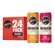 Remedy Kombucha Tea - Wild Berry & Ginger Lemon - Naturally Sugar Free Soft Drink - Prime Probiotic for Gut Health - 24 x 250ml