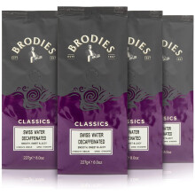Brodies Classics Artisan Ground Coffee - Swiss Water Decaffeinated 100 Percent Arabica (4 Pack of 227 g) smooth, sweet and juicy, medium Strength,