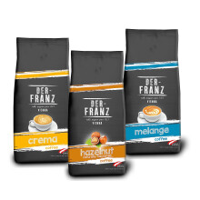 Der-Franz TOP 3 Coffee Bundle - Crema, Melange, Hazelnut, whole bean, 3 x 1000g
