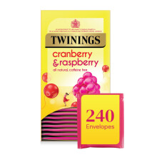 Twinings Cranberry & Raspberry Fruit Infusion Tea Bags, 12 boxes of 20 individually wrapped enveloped tea bags, 240 total.