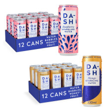 Dash Water Raspberry & Mango - 24 x Flavoured Sparkling Spring Water NO Sugar, NO Sweetener, NO Calories - Infused with Wonky Fruit (12 Raspberry & 12