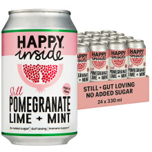 Happy Inside Gut Health Juice ? Pomegranate, Lime & Mint | No Added Sugar, High in Prebiotic Fibre, Vitamin C | Vegan (24 x 330ml)