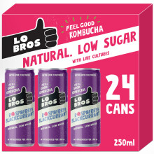 Lo Bros Kombucha - Raspberry & Blackcurrant - Sparkling Refreshing Drink with Natural Ingredients and Live Cultures, Supports Gut Health, Low Sugar,