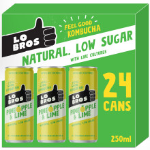 Lo Bros Kombucha - Pineapple & Lime - Sparkling Refreshing Drink with Natural Ingredients and Live Cultures, Supports Gut Health, Low Sugar, Vegan,