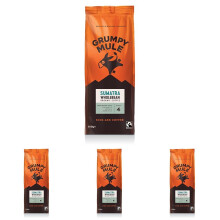 Grumpy Mule Sumatra Mount Gayo Organic (Whole Coffee Beans) with notes of Cocoa and Warm Spice 500g (Pack of 4)