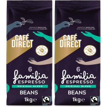 Caf?direct Familia Espresso Italian Style Coffee Beans 1kg - Dark Roasted Blend of Fairtrade Arabica and Robusta Whole Coffee Beans - Ideal for
