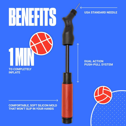 SPORTBIT Ball Pump with 5 Needles - Push & Pull Inflating System - Gre 2