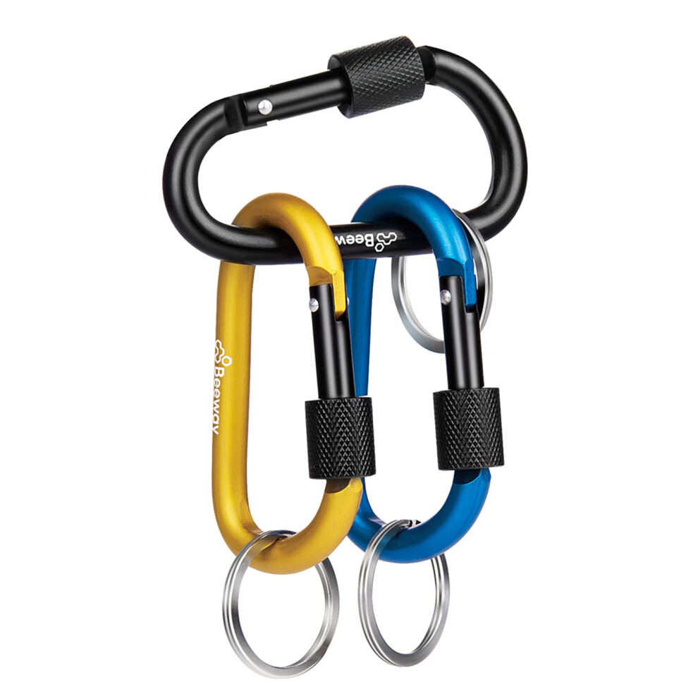 Beeway Locking Carabiner, 3 Pack Premium Aluminum Alloy D-Ring Carabiners Key Ch 778299130691