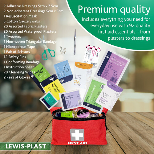 Lewis-Plast Premium 92 Piece First Aid Kit - Safety Essentials for 2