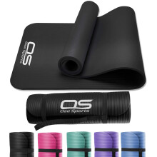 OZE SPORTS Yoga Mat, NBR Foam, Extra Thick, Non-Slip, High Density, Large, for Pilates, Gymnastics, HiiT and Fitness, with Carry Strap (Black)