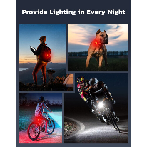 USB rechargeable bicycle light kit, waterproof front and rear lights, multiple modes, 1.5-hour charging, easy installation. 1