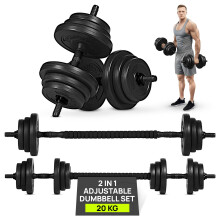 Gallant 20kg Adjustable Dumbbells Set, 2 in 1 Dumbells and Barbell