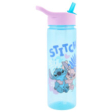 Disney Polar Gear Stitch Water Bottle with Flip Up Straw 600ml – Official Merchandise – Kids Reusable Non Spill Polypropylene - BPA Free - Ideal f