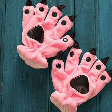 (Pink Gloves, One Size) Adults Kids Cosplay Costume Slippers Claw Paw Shoes Cartoon Home Indoor Animal