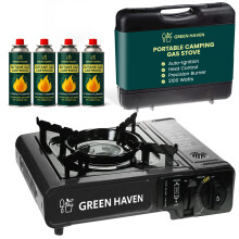 GREEN HAVEN Black Portable Camping Stove with Cary Case  4 Butane Gas  Prem
