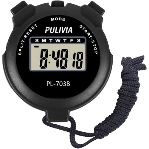 PULIVIA Sports Stopwatch Timer Lap Split Digital Stopwatch with Clock