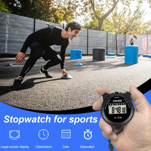 PULIVIA Sports Stopwatch Timer Lap Split Digital Stopwatch with Clock 2