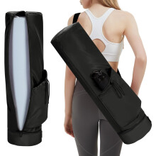 sportsnew Yoga Mat Bag Large with Carrying Strap, Bottle Pocket and Wet Compartment, Long Pilates Bag with Full Zipper for Thick Mat, Black, Patent P