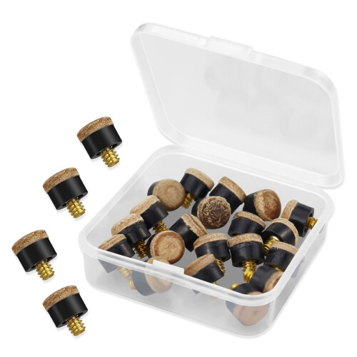 LICQIC 20 Pcs Pool Cue Tips Screw On, 9 mm Pool Queue Tips with Plasti