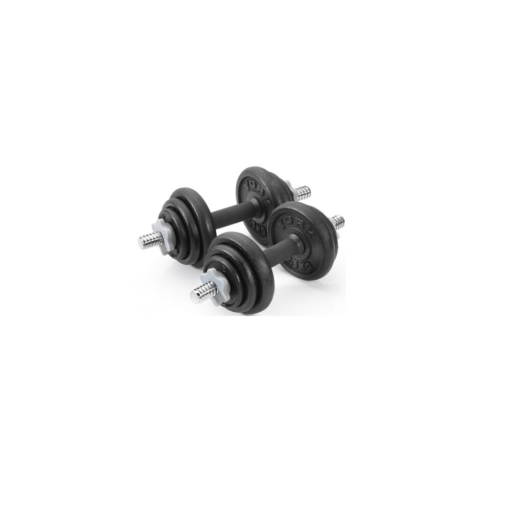 Photos - Barbells & Dumbbells York Fitness 20 kg Cast Iron Spinlock Dumbbell - Adjustable Hand Weights Set  - Black (Pack of 2)