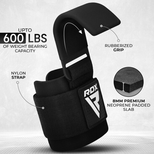 RDX Weight Lifting Hooks for Deadlifting (Pair) - 600Lbs Capacity - 8MM Neoprene Wrist Support Wraps - Grip Enhancer for Pull Ups Lat Pulldowns Rows 1