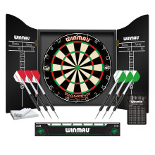 WINMAU Diamond Plus Dartboard Set – Professional Bristle Dart Board with Black Dartboard Cabinet | 2 Darts Sets, Oche Line, Chalk & Towel | Complete