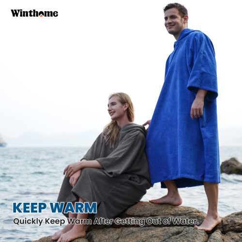 Winthome Changing Bath Robe, Surf Poncho Towel with hooded (M, Dark Blue) 2