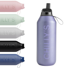 Chilly's Series 2 Flip Water Bottle with Sports Lid - Vacuum Insulated Stainless Steel Water Bottle with Straw, Carry Loop, & Cleaning Brush