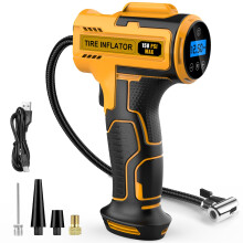 Hjh Car Tyre Inflator Air Compressor, USB Rechargeable Battery Car Tyre Pump, 150PSI Portable Cordless Tyre Inflator with LED Light for Motorcycle Bik
