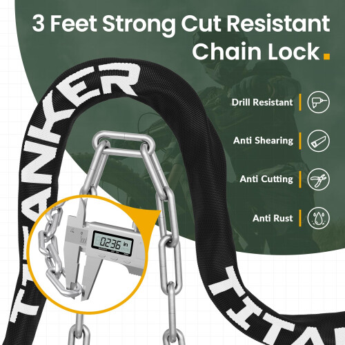 Titanker Bike Chain Lock, Heavy Duty Bicycle Locks, High Security 1