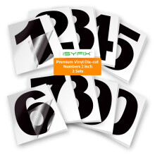 iSYFIX Zwarte Vinyl Cijfers Stickers - 2 Inch Zelfklevend (2 Sets) Premium Decal voor Brievenbus, Borden, Ramen, Deuren, Auto's