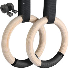 LIFERUN Gymnastics Rings Wooden Rings Gymnastics Rings 32mm Olympic Gymnastics Rings with Grip Strap Adjustable Buckle Straps and Markings Rings Tra