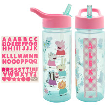 Peppa Pig Personalised Kids' Stickers Water Bottle by Polar Gear - Back To School Supplies, Toddler Size with Straw - Gifts for Kids, Pink