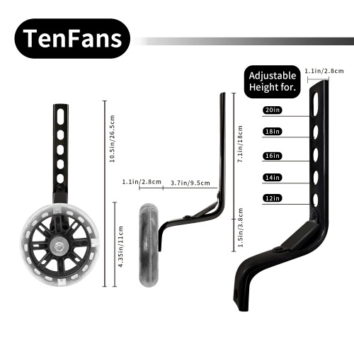 TenFans Bike Training Wheels Adjustable Stabilizer Compatible with 12 14 16 1
