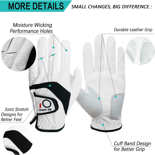 FINGER TEN Golf Gloves Men Left Right Hand 5 Pack (S, Left) 1