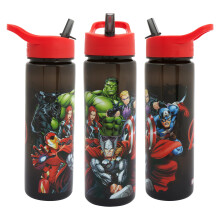 Polar Gear Marvel Avengers Water Bottle with Flip Up Straw 600ml - Kids Reusable Non Spill - BPA Free Polypropylene - Ideal for School Nursery Sports