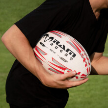 Ram Rugby Squad Trainer Rugby Ball (Size 5) Club Quality Rugby Training Ball. Hand stitched, 3 ply, 3-D Grip for ultimate Passing & Catching Control