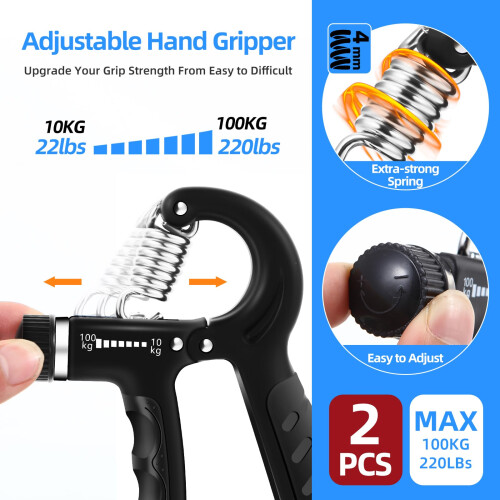 2PCS Grip Strength Trainer with 22-220Lbs (10-100kg) Adjustable 1