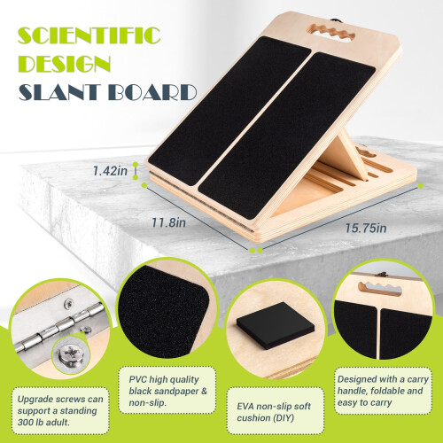 Slant Board, Adjustable Portable Wooden Stretch Mobility Board for 1