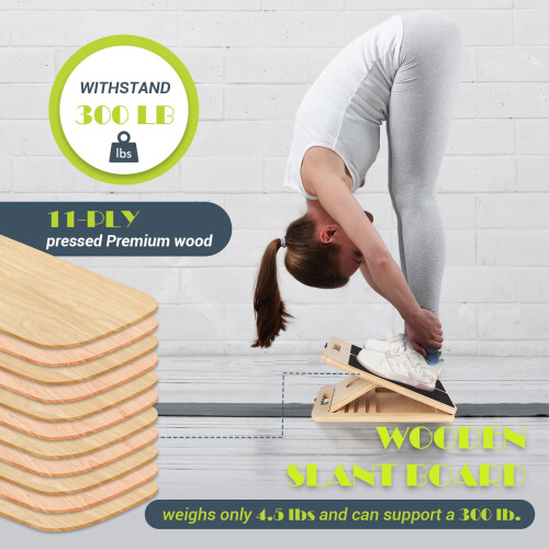 Slant Board, Adjustable Portable Wooden Stretch Mobility Board for 2