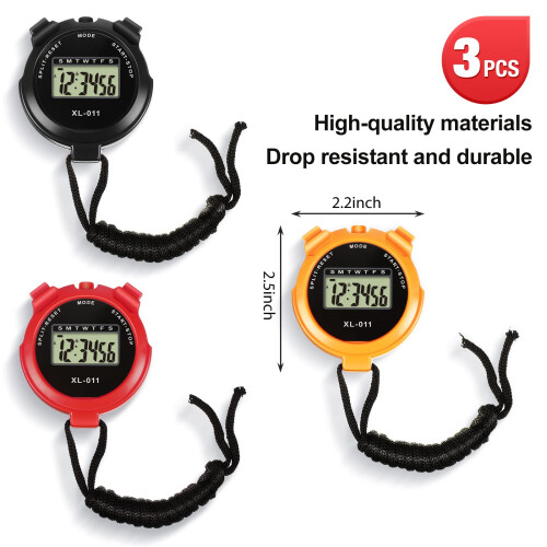 3 Pieces Sports Stopwatch Timer Multi Function Sport Digital Stop watch Lar 1