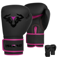 Islero Fitness Matte Black Kids Boxing Gloves Punch Bag Pink Girl Junior MMA Muay Thai Boy Martial Arts Kick Boxing Sparring Training Fighting (Pink,