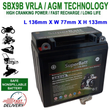 SuperBatt SBX9B YB9B YB9B VRLA AGM High Power Motorcycle Battery 12V 9AH 120A
