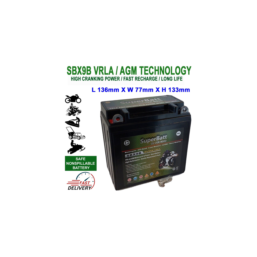 Superbatt Sbx9b Yb9b Yb9b Vrla Agm High Power Motorcycle Battery 12V 9Ah 120A 76000942