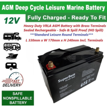 12V 140AH VRLA AGM Deep Cycle Leisure Marine Battery 12VSLA33N Motorhomes Boat