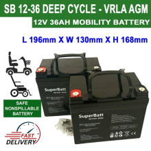 Pair 2 x SB 12V 36AH 33AH 34AH 35AH MOBILITY SCOOTER WHEELCHAIR BATTERIES