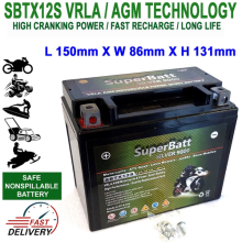 SBTX12S PiaggioVespa GTS300 20082011 AGM Ion Battery Replaces YTX12BS
