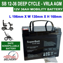 MOBILITY SCOOTER WHEELCHAIR AGM BATTERY SB1236 12V 36AH 33AH 34AH 35AH